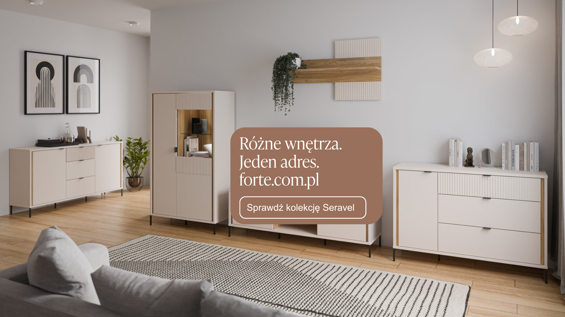 Pokój dzienny z meblami z kolekcji Seravel