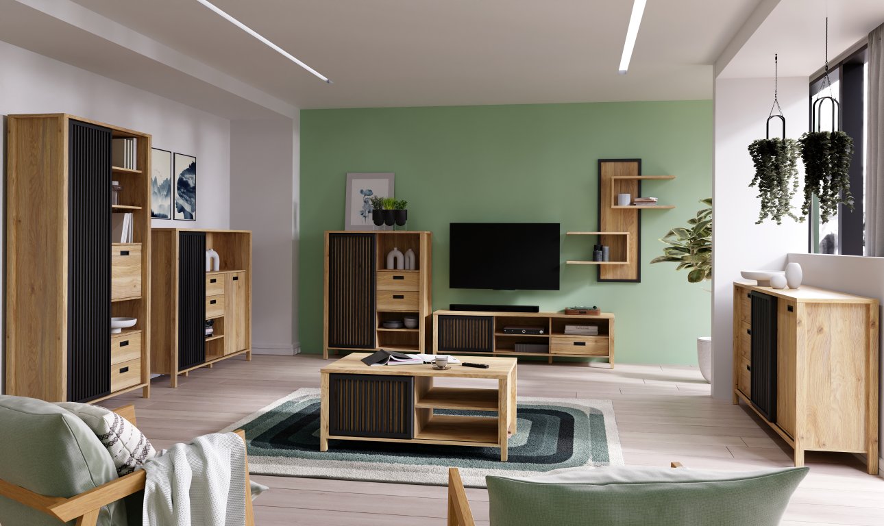 Meble do salonu z lamelami