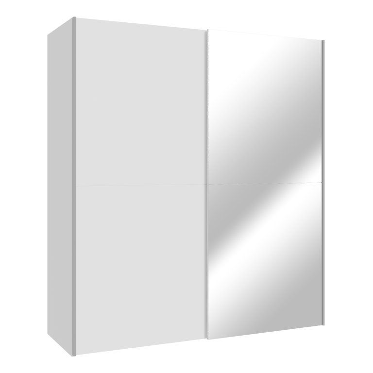 Biała szafa przesuwna z lustrem szerokość 170 cm, 2 drążki, 5 półek