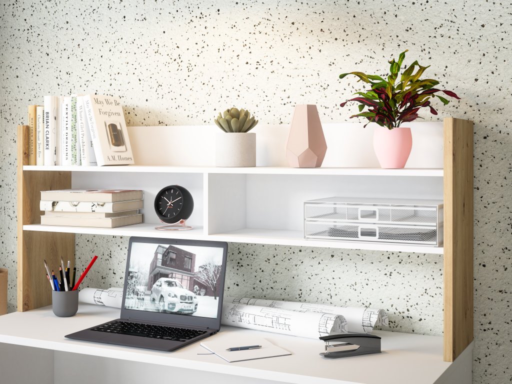 Nadstawka do biurka 140 cm Biały/Dąb Artisan