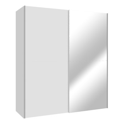 Biała szafa przesuwna z lustrem szerokość 170 cm, 2 drążki, 5 półek