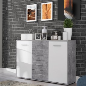 Komoda 120 cm Biały/Beton Jasnoszary - kolekcja ANTUZA - FORTE