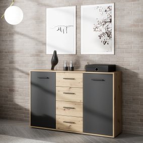 Komoda 120 cm ANTUZA Dąb Artisan/Czarny - styl loftowy
