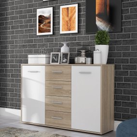 Komoda 120 cm ANTUZA Biały/Dąb Sonoma - styl skandynawski