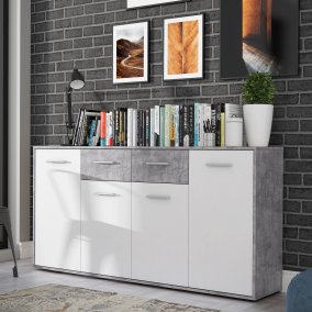 Komoda 165 cm Biały/Beton Jasnoszary - kolekcja ANTUZA - Meble FORTE