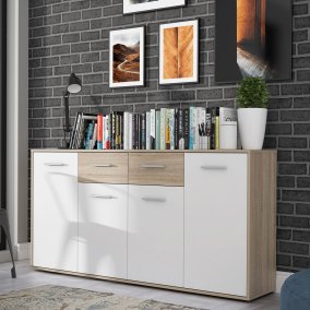 Komoda 165 cm Biały/Dąb Sonoma - kolekcja ANTUZA - Meble FORTE