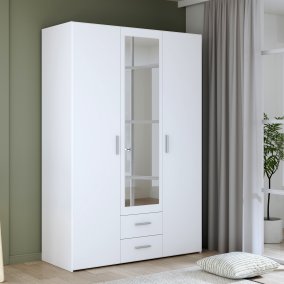Biała szafa z lustrem i szufladami szerokość 130 cm