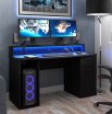 Czarne biurko 140x65 cm z oświetleniem RGB i nadstawką na monitor AYO